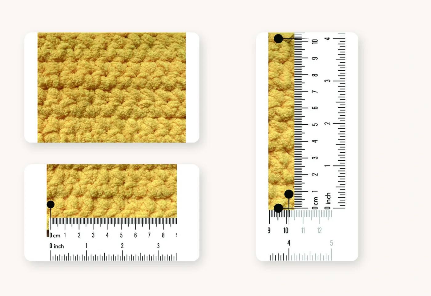 Real gauge swatch and measuring tools from the granny tote pattern